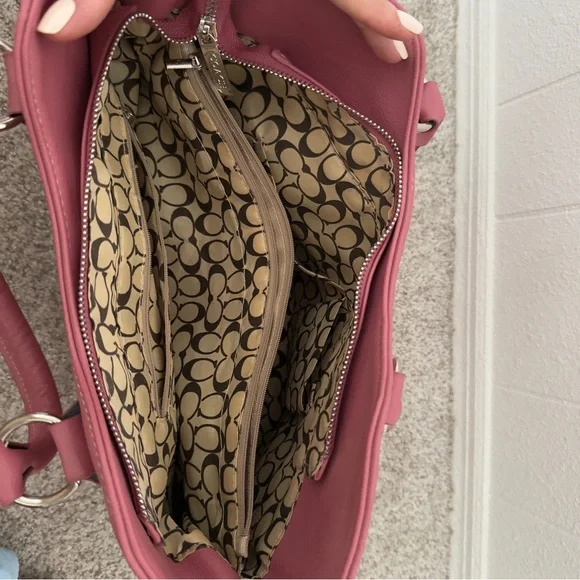 Coach Rose Pink Leather Shoulder Bag Satchel Tote Handbag Authentic OS - Picture 5 of 9